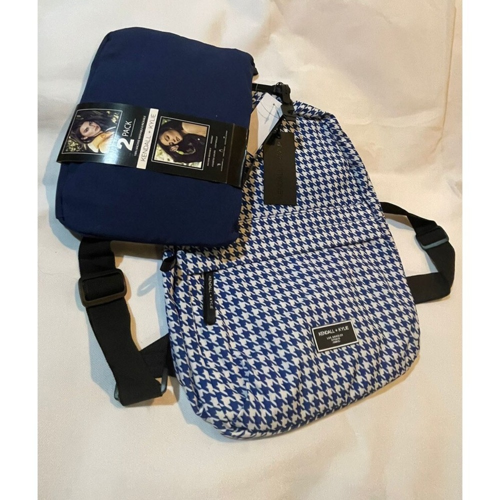 KENDALL & KYLIE 2 PACK BACKPACK Solid Navy & Blue/White Check Print $60 NEW - Picture 3 of 11